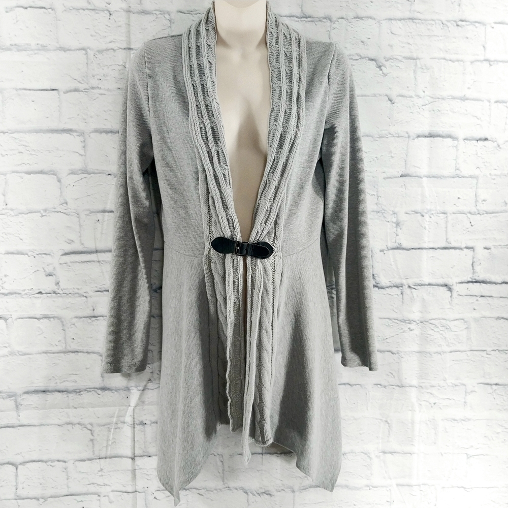 🔵BOGO FREE🔵 Cardigan Sweater Gray Long Line Buckle Front Sz 6